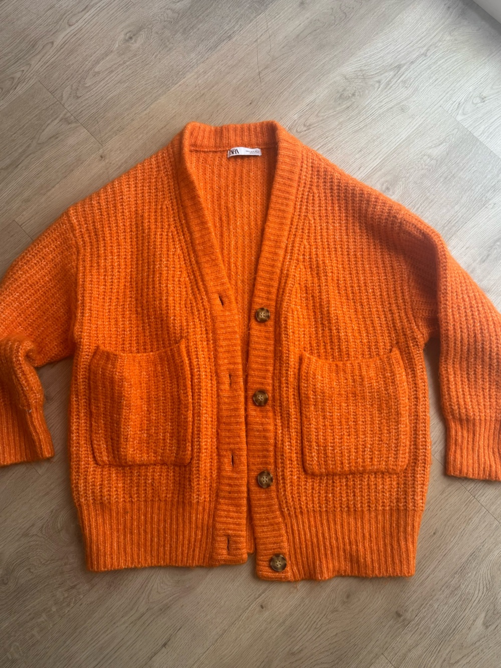 Zara Vibrant Orange Fuzzy Knit Cardigan